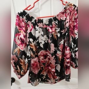 WHBM off the shoulder floral print blouse